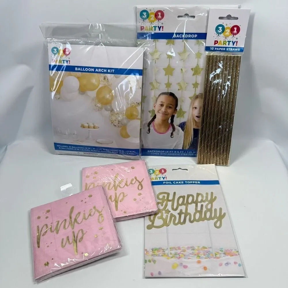 D19 Party Decorations- 6 piece Pinkies Up party decor, balloon arch, backdrop, s